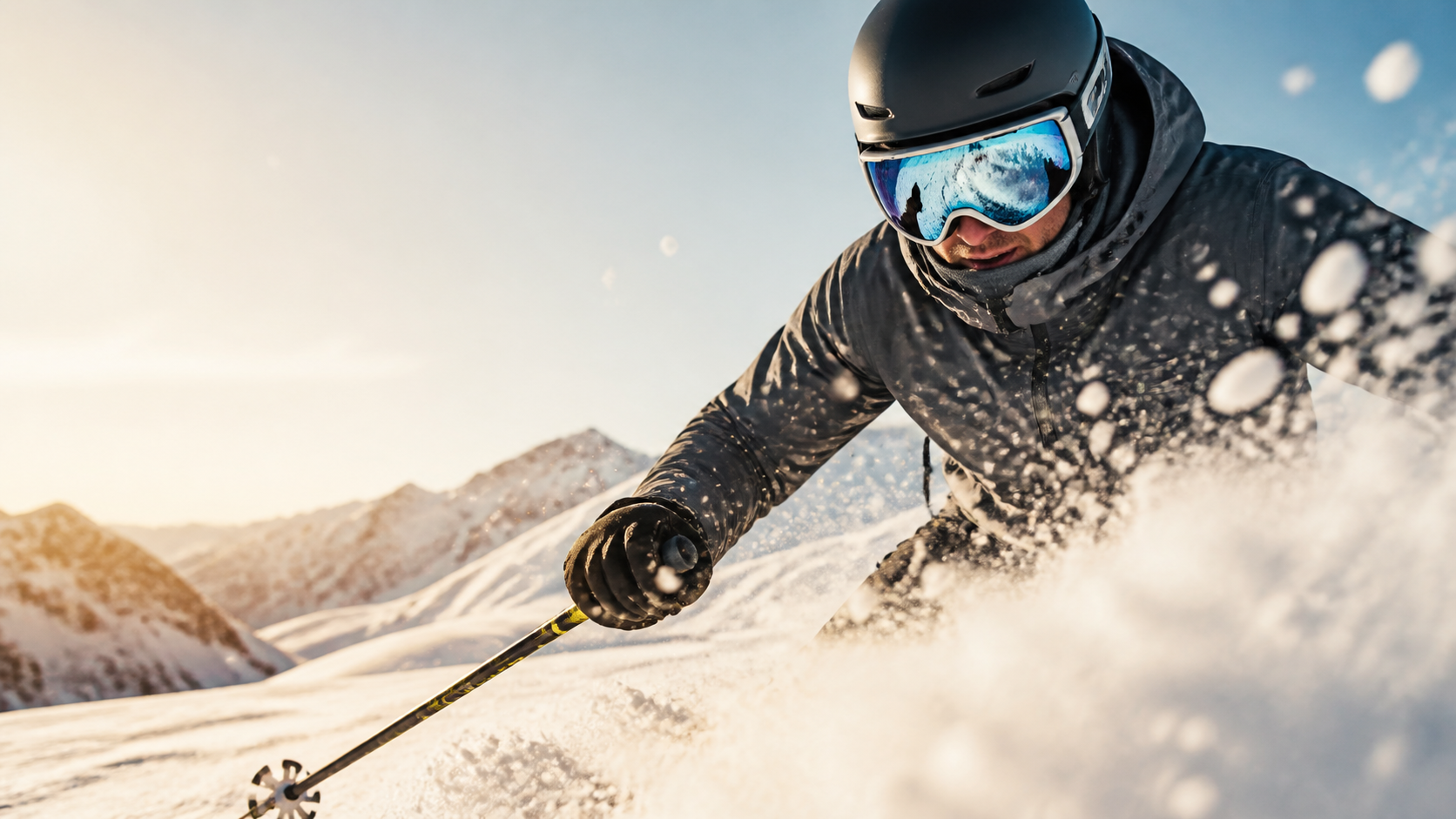 Skifahrer mit Skibrille als sportliches Hero-Motiv
